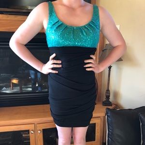 Teal and black Homecoming party dress